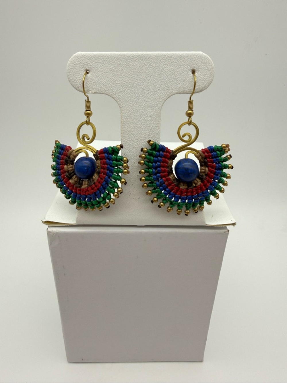 Handcrafted in Thailand Blue Center Multicolor Fan Drop Earrings